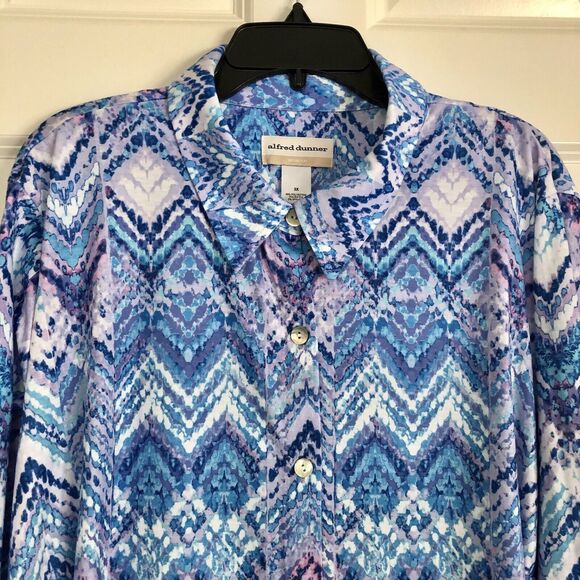 ALFRED DUNNER WOMEN'S TOP COLLARED NECK BUTTON DOWN ZIG ZAG 3/4 SLEEVES ROLL 158 - Picture 5 of 6